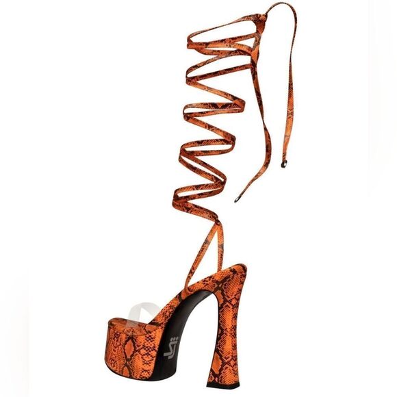 Shane Justin Anaconda Exotic Dancer Gladiator Platform Stripper Heel Neon Orange - Picture 4 of 14